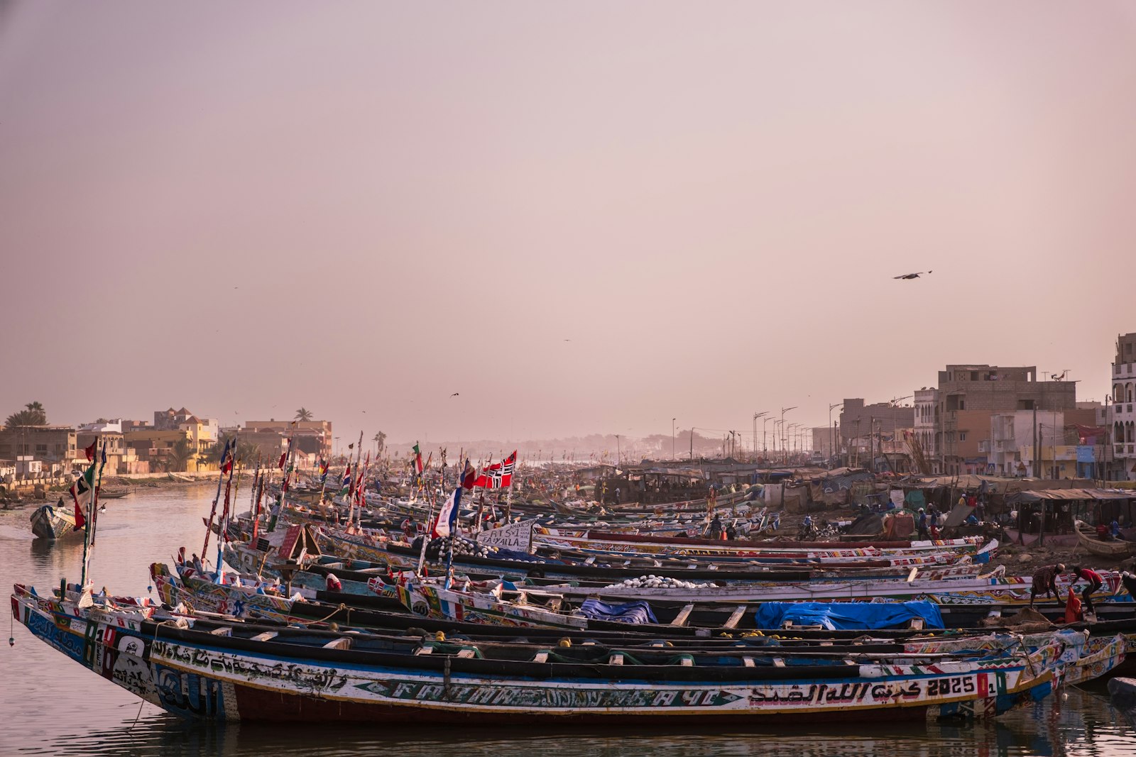 Colourful fishing pirogues in Saint-Louis, Senegal